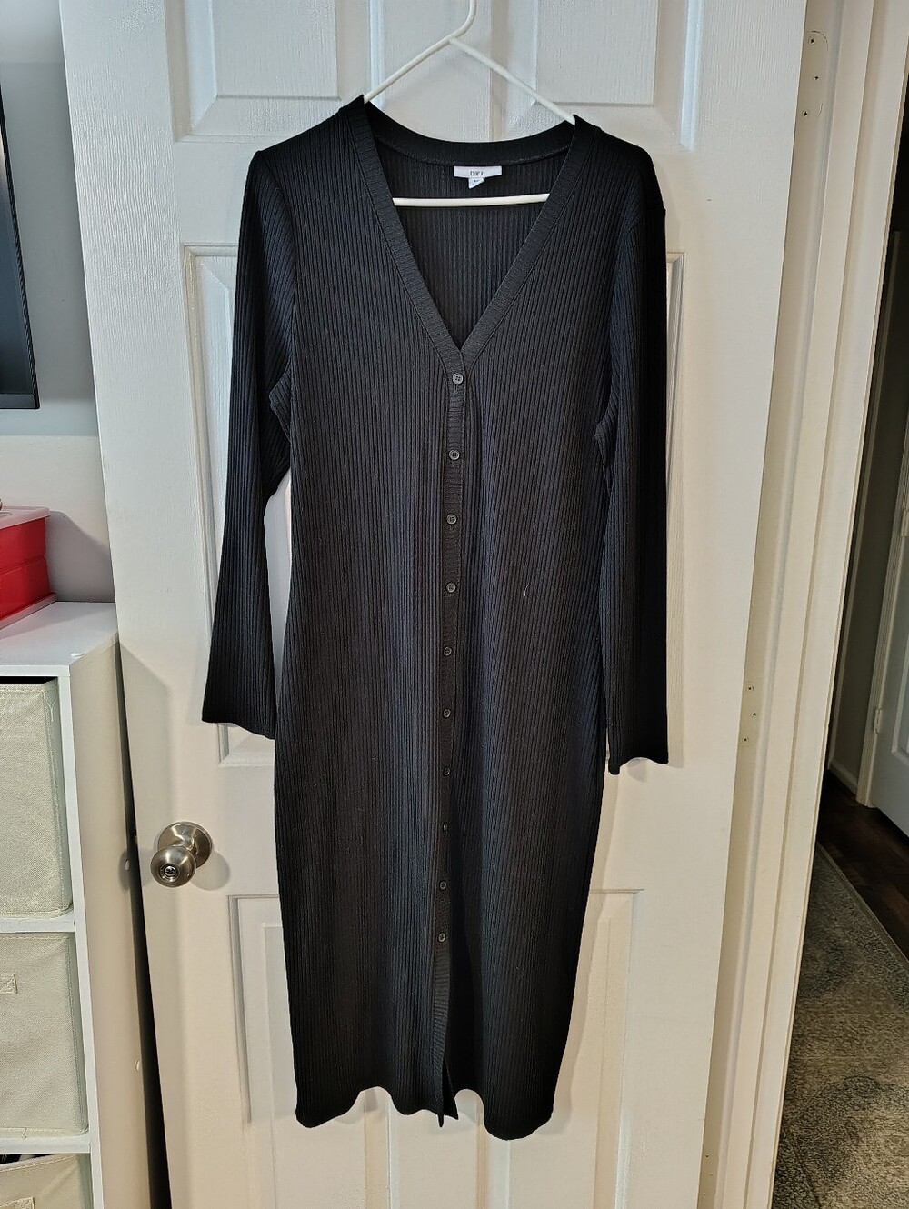 Bar III Black Ribbed Button-Front Midi Dress